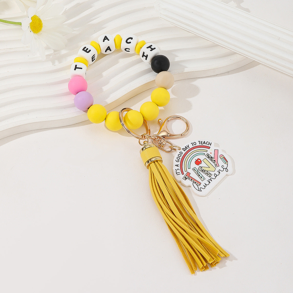 Wholesale Teacher Gift Colorful Silicone Beaded Wrist Keychain